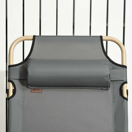 Folding sun lounger with adjustable backrest and cushion