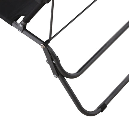 Folding sun lounger with cushion, black metal & Oxford fabric