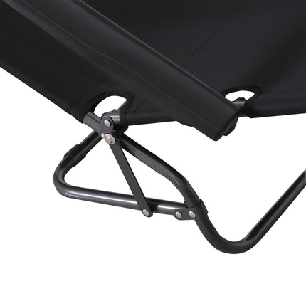 Folding sun lounger with cushion, black metal & Oxford fabric