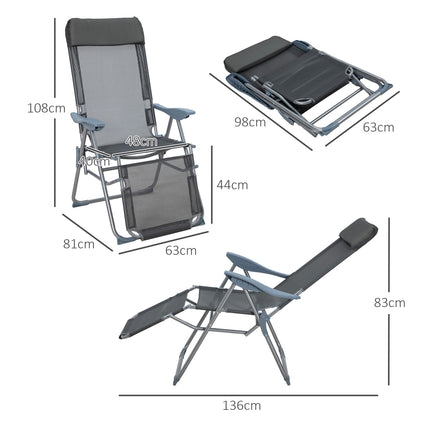 Folding garden chair, adjustable backrest, gray mesh