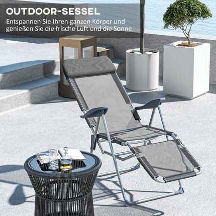 Folding garden chair, adjustable backrest, gray mesh