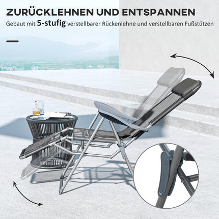 Folding garden chair, adjustable backrest, gray mesh