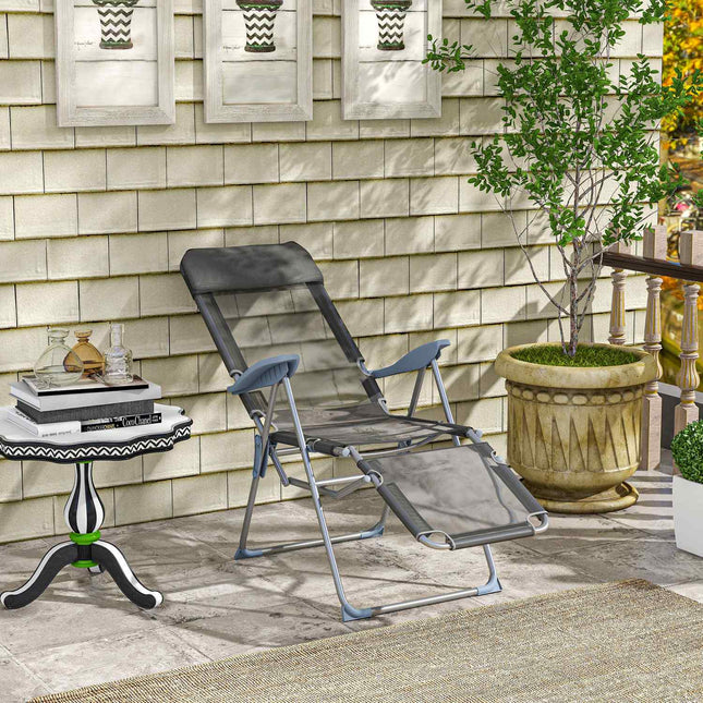 Folding garden chair, adjustable backrest, gray mesh