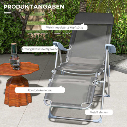 Folding garden chair, adjustable backrest, gray mesh