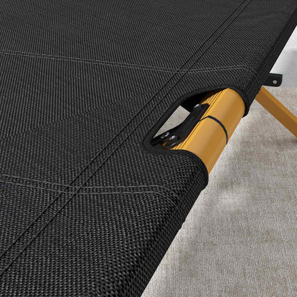 Folding sun lounger, black Oxford, with side pocket