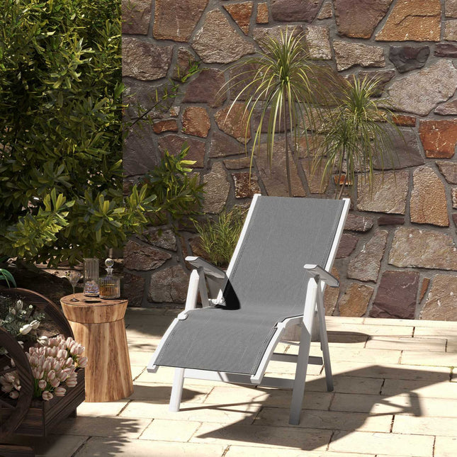 Folding sun lounger - adjustable foot and backrest, gray
