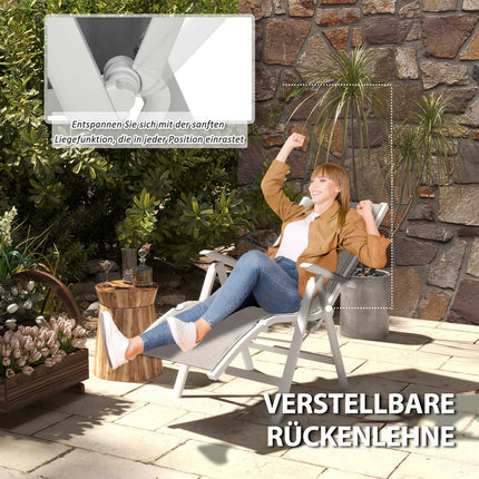 Folding sun lounger - adjustable foot and backrest, gray
