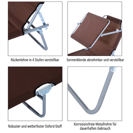 Folding deckchair with sunshade, brown, 187x58x36 cm