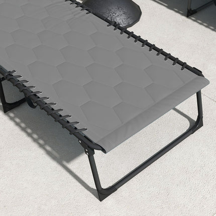 Folding sun lounger, adjustable backrest, cushion, grey