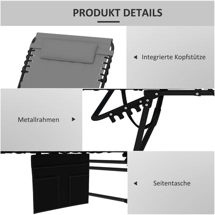 Folding sun lounger, adjustable backrest, cushion, grey