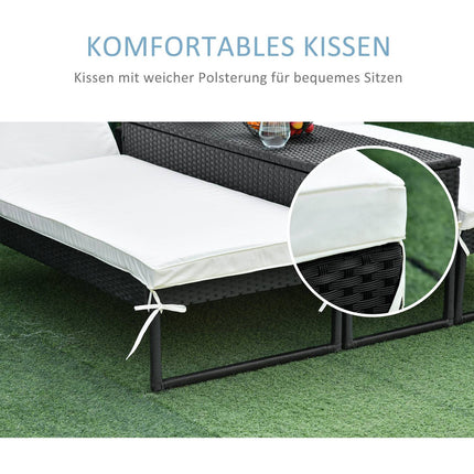 Adjustable 3-piece sun lounger set with table - rattan & metal