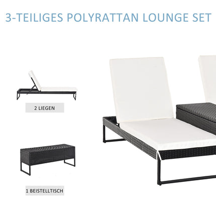 Adjustable 3-piece sun lounger set with table - rattan & metal