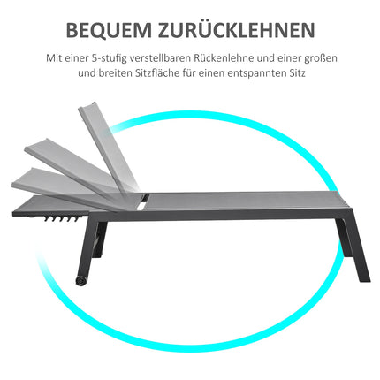 Sun lounger in aluminum with adjustable backrest, Gray 169x65 Cm