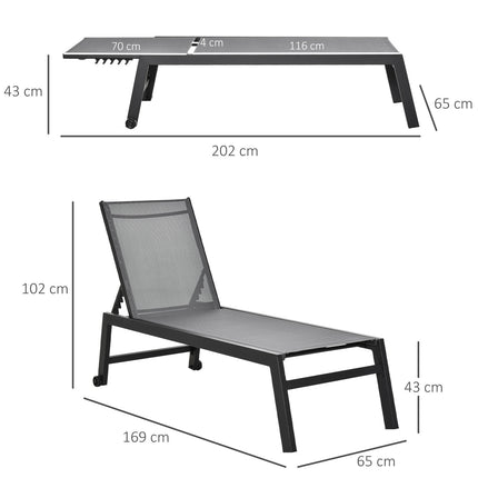 Sun lounger in aluminum with adjustable backrest, Gray 169x65 Cm