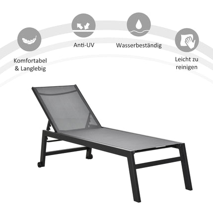Sun lounger in aluminum with adjustable backrest, Gray 169x65 Cm