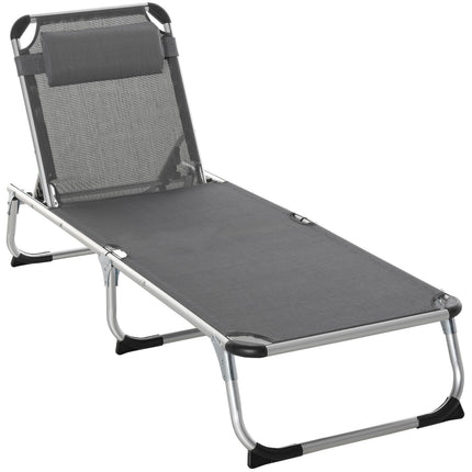 Adjustable sun lounger in gray mesh, foldable and ergonomic