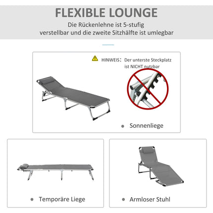 Adjustable sun lounger in gray mesh, foldable and ergonomic