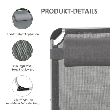 Adjustable sun lounger in gray mesh, foldable and ergonomic