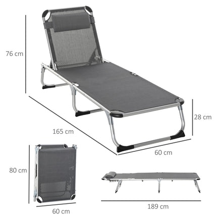 Adjustable sun lounger in gray mesh, foldable and ergonomic