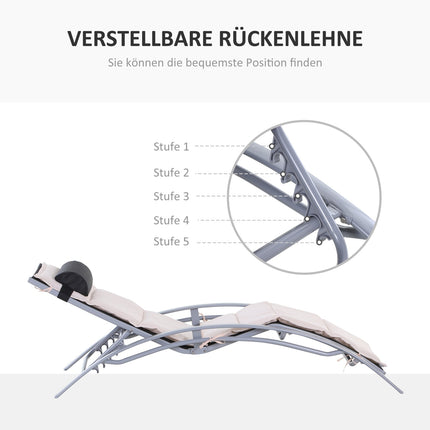 Adjustable sun lounger in aluminum - Cream white, 170x64x82 Cm