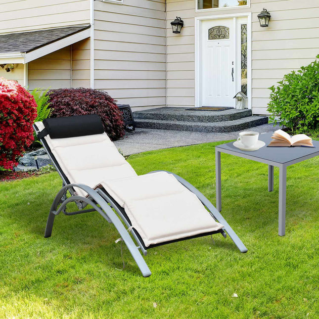 Adjustable sun lounger in aluminum - Cream white, 170x64x82 Cm