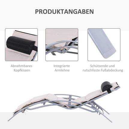Adjustable sun lounger in aluminum - Cream white, 170x64x82 Cm