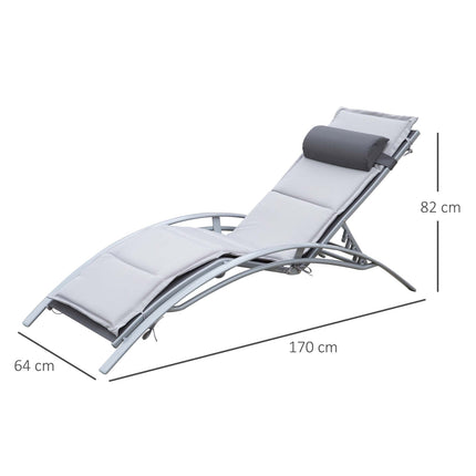 Adjustable sun lounger in aluminum - Grey, 170 x 64 x 82 cm