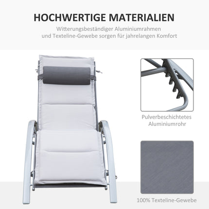 Adjustable sun lounger in aluminum - Grey, 170 x 64 x 82 cm