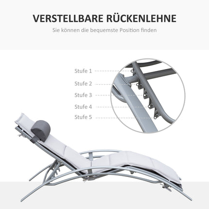 Adjustable sun lounger in aluminum - Grey, 170 x 64 x 82 cm