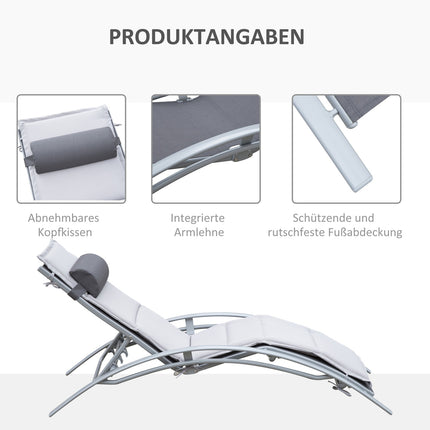 Adjustable sun lounger in aluminum - Grey, 170 x 64 x 82 cm