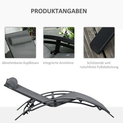 Adjustable sun lounger in aluminium, gray - 171x64x82 Cm