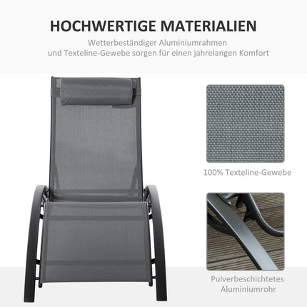 Adjustable sun lounger in aluminium, gray - 171x64x82 Cm
