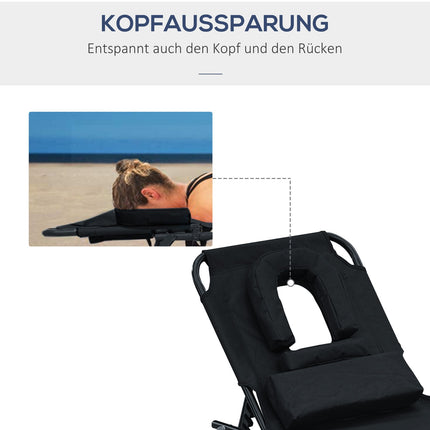 Black sun lounger with face opening for relaxation