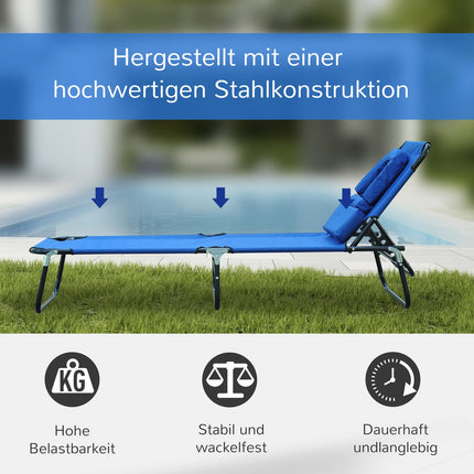 Blue garden sun lounger with face opening for relaxation