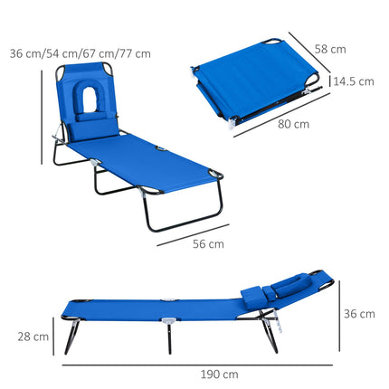 Blue garden sun lounger with face opening for relaxation