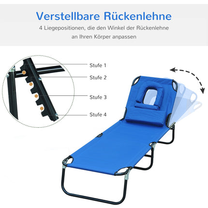 Blue garden sun lounger with face opening for relaxation