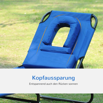 Blue garden sun lounger with face opening for relaxation