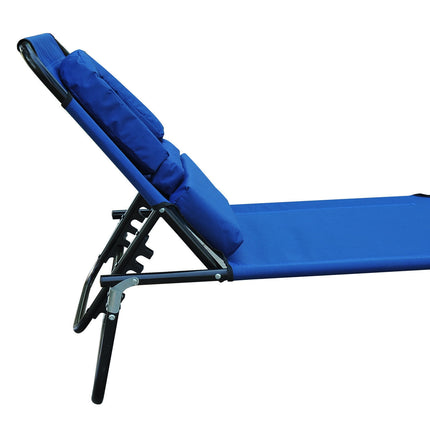 Blue garden sun lounger with face opening for relaxation