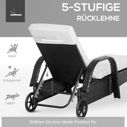 Sun lounger set of 3 - Poly rattan, black & cream garden furniture