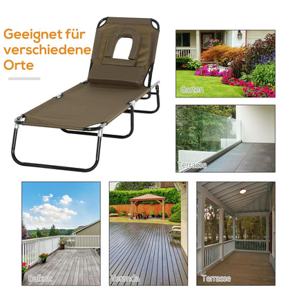Sun lounger with reading window and face opening, brown