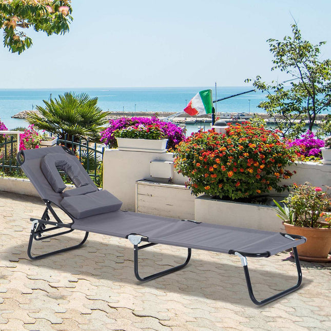Sun lounger with face opening, grey, garden relaxation