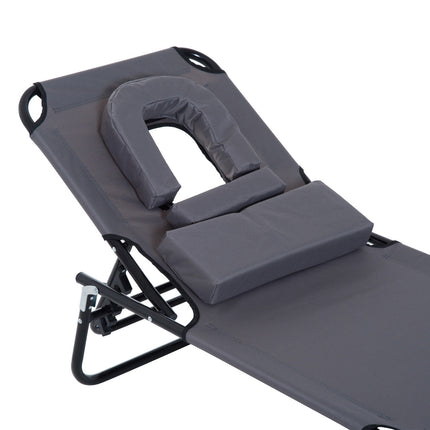 Sun lounger with face opening, grey, garden relaxation