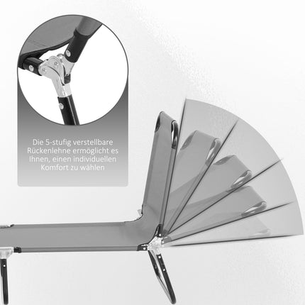 Adjustable sun lounger in steel - Grey, 188 x 56 x 28 cm