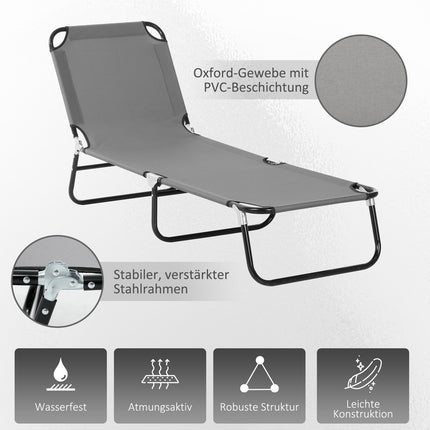 Adjustable sun lounger in steel - Grey, 188 x 56 x 28 cm