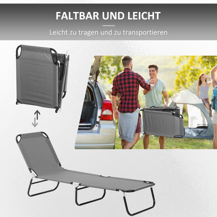 Adjustable sun lounger in steel - Grey, 188 x 56 x 28 cm