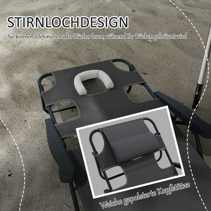 Adjustable sun lounger with cushion - dark gray mesh