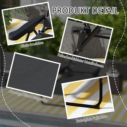 Adjustable sun lounger with cushion - dark gray mesh