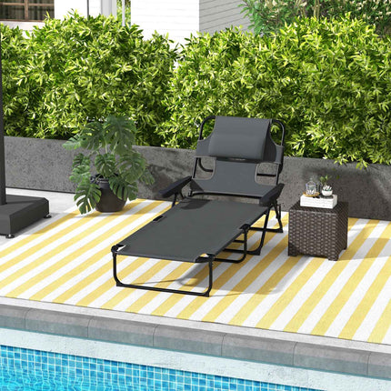 Adjustable sun lounger with cushion - dark gray mesh