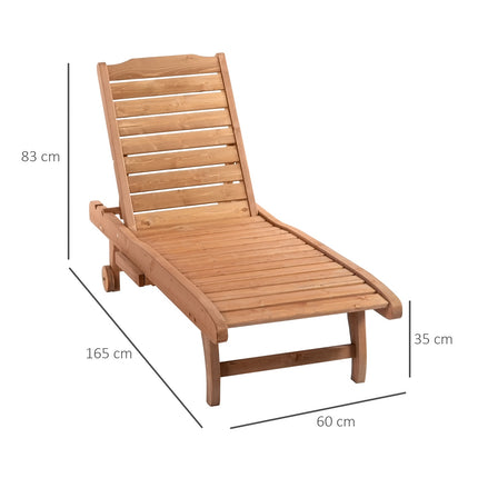 Folding Fir Wood Sun Lounger, Mobile & Portable – Brown/Red