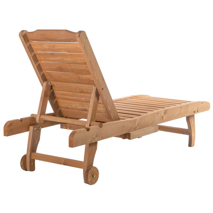 Folding Fir Wood Sun Lounger, Mobile & Portable – Brown/Red